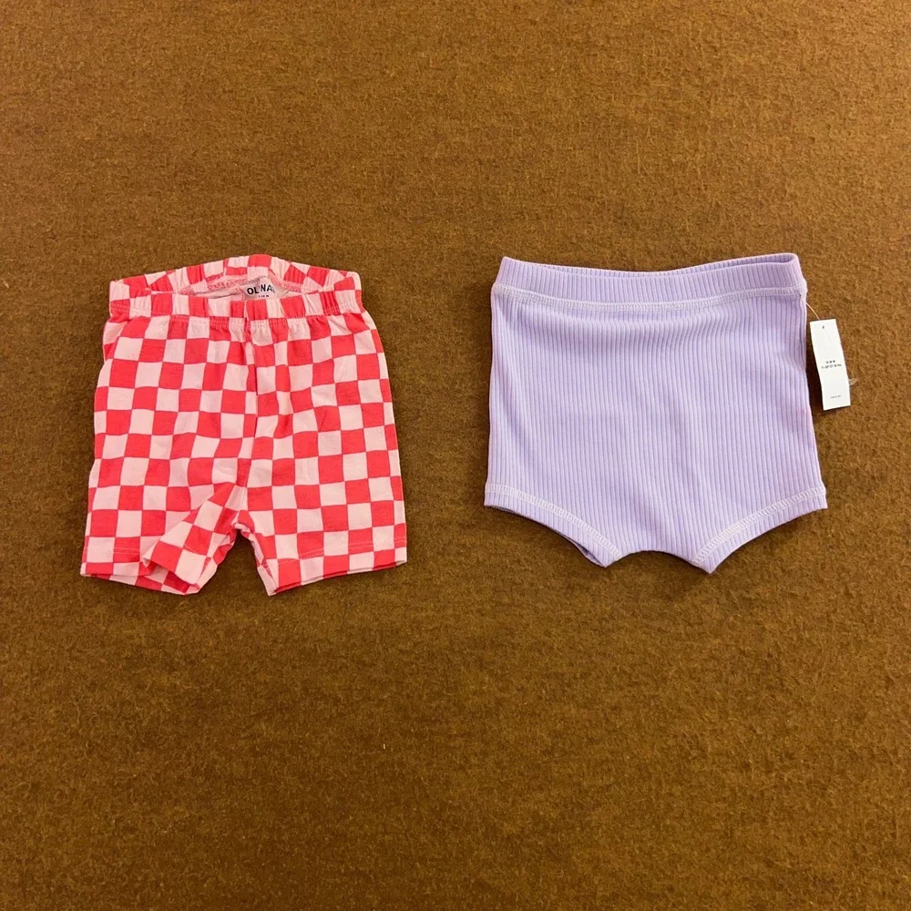 Old Navy Toddler 18-24M Red Purple Checkered Ribbed Biker Shorts 2-Pack New